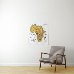 Kaart van Afrika   Flora en fauna Wandkleed