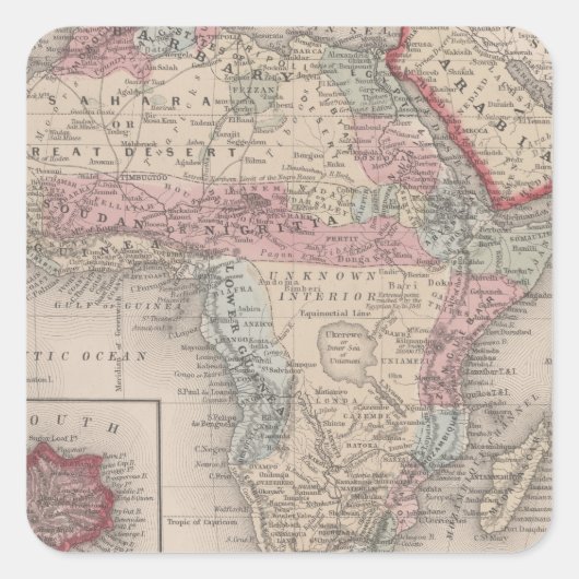 Kaart van Afrika met Sint-Helena Vierkante Sticker (Voorkant)