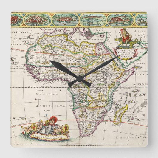 Kaart van Afrika | Nova Africa Vierkante Klok (Voorkant)
