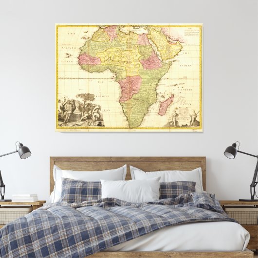 Kaart van Afrika van John Senex (1725) Canvas Afdruk (Insitu (Slaapkamer))