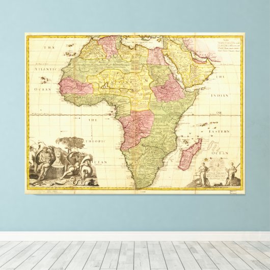 Kaart van Afrika van John Senex (1725) Canvas Afdruk (Insitu (Houten vloer))
