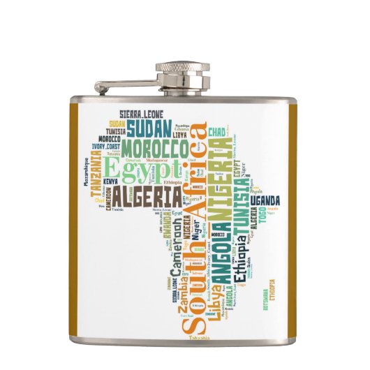 Kaart van Afrika Word Art Flask Heupfles (Voorkant)