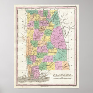 kaart van Alabama (1827) Poster