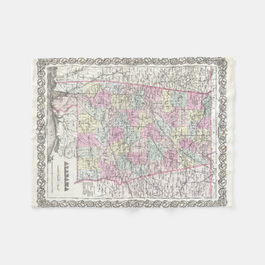 kaart van Alabama (1855) Fleece Deken (Voorkant (Horizontaal))