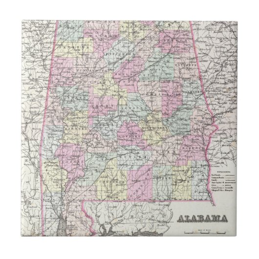  kaart van Alabama (1855) Tegeltje (Voorkant)