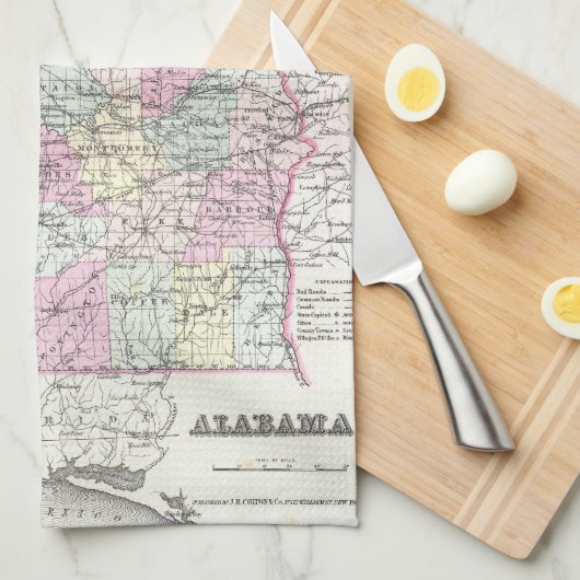  kaart van Alabama (1855) Theedoek (Quarter Fold)
