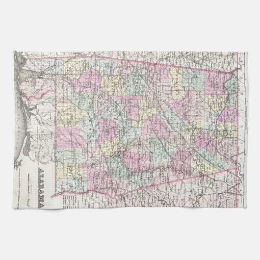  kaart van Alabama (1855) Theedoek (Horizontaal)