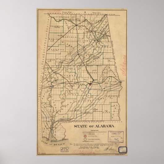  kaart van Alabama (1866) Poster (Voorkant)