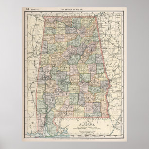  kaart van Alabama (1891) Poster