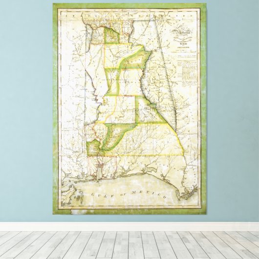 Kaart van Alabama door John Melish (circa 1818-182 Canvas Afdruk (Insitu (Houten vloer))