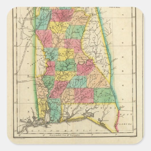 Kaart van Alabama Vierkante Sticker (Voorkant)
