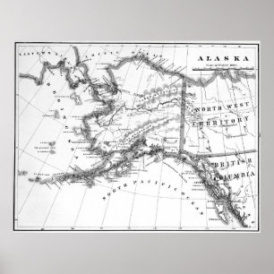  kaart van Alaska (1883) BW Poster