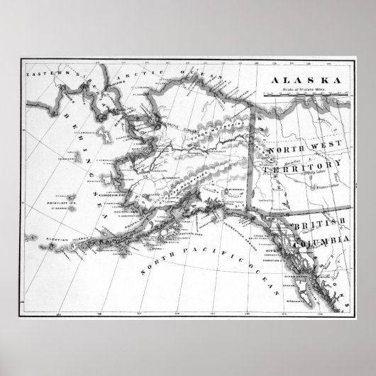  kaart van Alaska (1883) BW Poster (Voorkant)