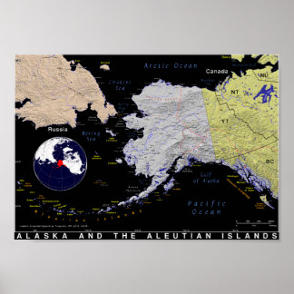 Kaart van Alaska en de Aleutians Poster