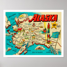  kaart van Alaska in leuke retro kleuren