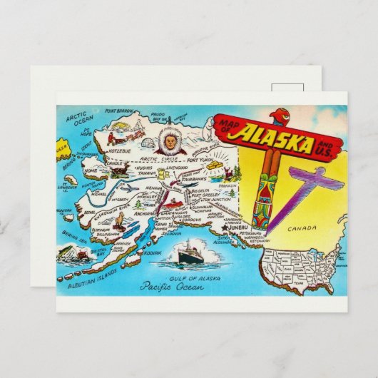 Kaart van Alaska & VS Ansichtkaart (Voorkant / Achterkant)