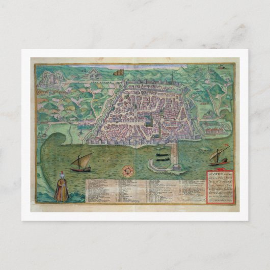 Kaart van Algiers, van "Civitates Orbis Terrarum" (Voorkant)