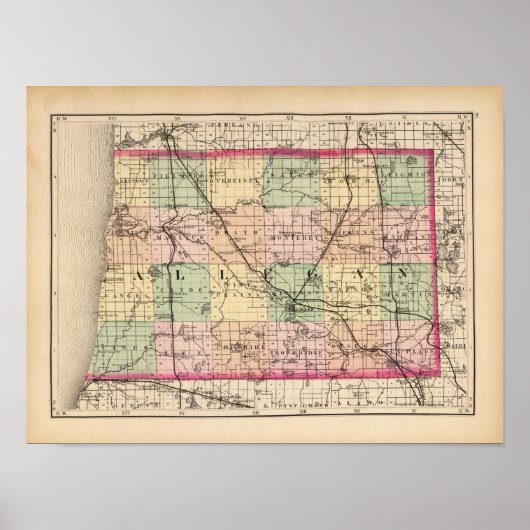 Kaart van Allegan County, Michigan Poster (Voorkant)