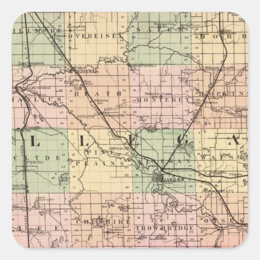 Kaart van Allegan County, Michigan Vierkante Sticker (Voorkant)