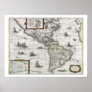 Kaart van Amerika, 1631 (gekleurd) Poster