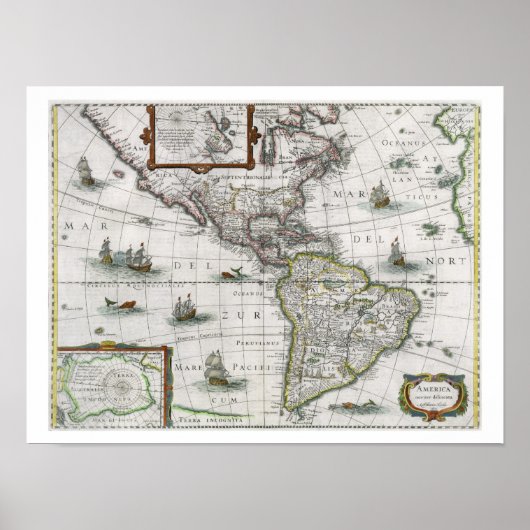 Kaart van Amerika, 1631 (gekleurd) Poster (Voorkant)