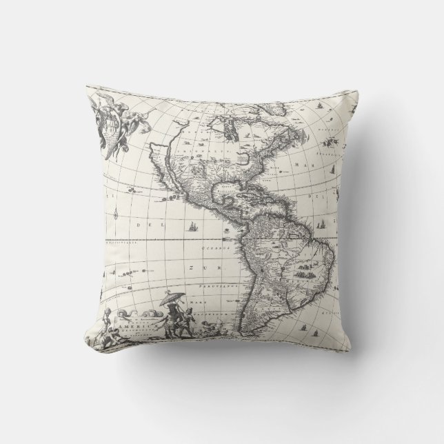 Kaart van Amerika 1669 Pillow Kussen (Voorkant)