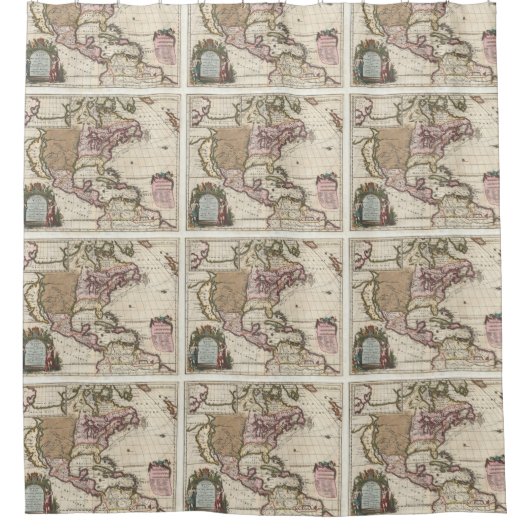  kaart van Amerika (1698) Douchegordijn (Voorkant)