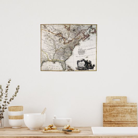 KAART VAN AMERIKA, 1809 POSTER (Keuken)