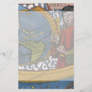 Kaart van Amerika met Ontdekkingsreiziger Amerigo 