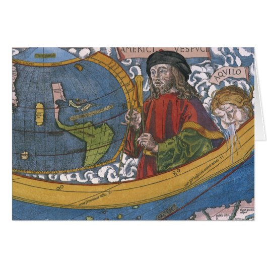 Kaart van Amerika met Ontdekkingsreiziger Amerigo  (Voorkant Horizontaal)