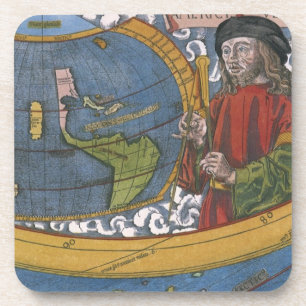 Kaart van Amerika met Ontdekkingsreiziger Amerigo  Drankjes Onderzetter