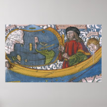 Kaart van Amerika met Ontdekkingsreiziger Amerigo 