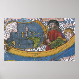 Kaart van Amerika met Ontdekkingsreiziger Amerigo  Poster
