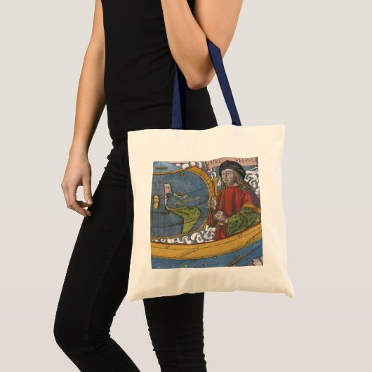 Kaart van Amerika met Ontdekkingsreiziger Amerigo  Tote Bag (Voorkant (product))