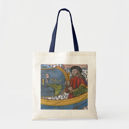 Kaart van Amerika met Ontdekkingsreiziger Amerigo  Tote Bag (Voorkant)