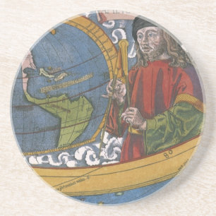 Kaart van Amerika met Ontdekkingsreiziger Amerigo  Zandsteen Onderzetter