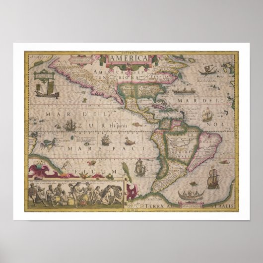 Kaart van Amerika, van de Mercator "Atlas", café d Poster (Voorkant)