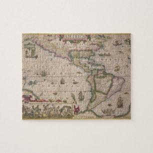 Kaart van Amerika, van de Mercator 'Atlas', pub. d Legpuzzel