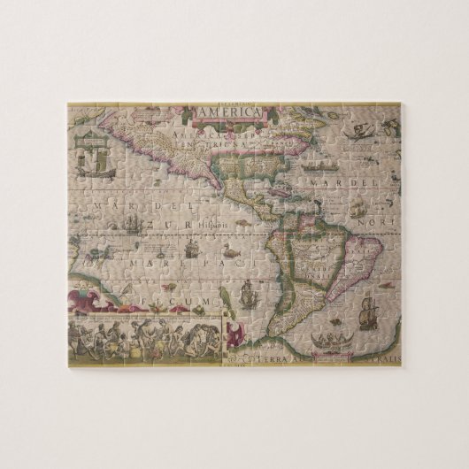 Kaart van Amerika, van de Mercator 'Atlas', pub. d Legpuzzel (Horizontaal)