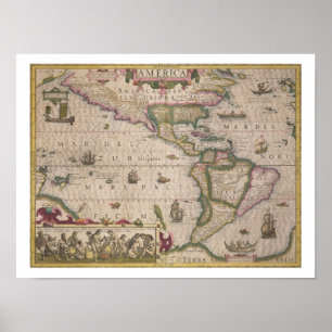 Kaart van Amerika, van de Mercator 'Atlas', pub. d Poster