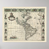 Kaart van Amerika van Frederick de Wit 1660 Poster (Voorkant)