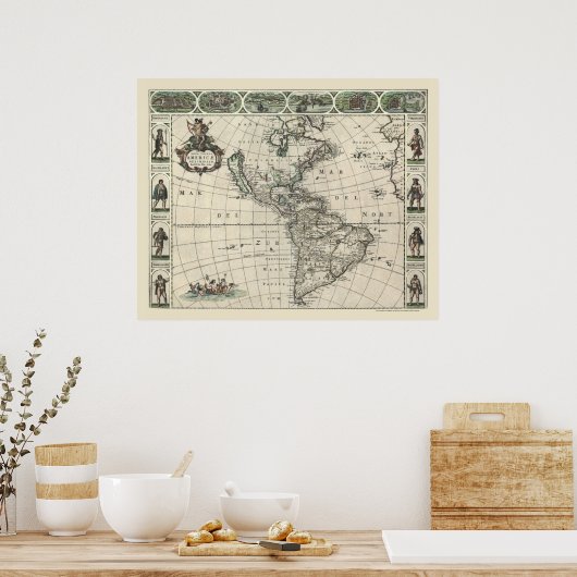 Kaart van Amerika van Frederick de Wit 1660 Poster (Keuken)