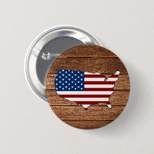 Kaart van Amerika Vlag van Amerika Houten Kunst Ronde Button 5,7 Cm