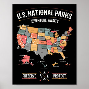 Kaart van Amerikaanse nationale parken Behoud Besc Poster