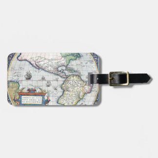 Kaart van Amerika's Nieuwe Wereld 1570 Bagagelabel