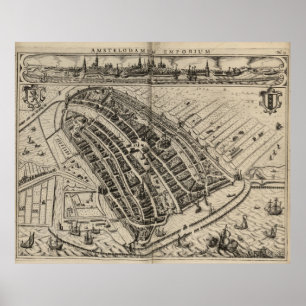 kaart van Amsterdam (1614) Poster