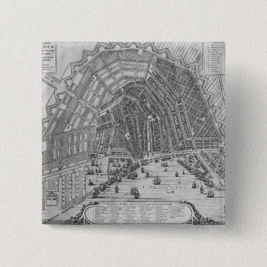 Kaart van Amsterdam, 1662 Vierkante Button 5,1 Cm (Voorkant)