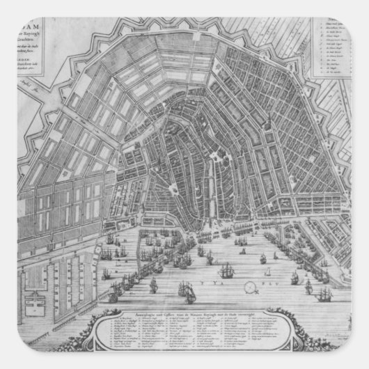 Kaart van Amsterdam, 1662 Vierkante Sticker (Voorkant)