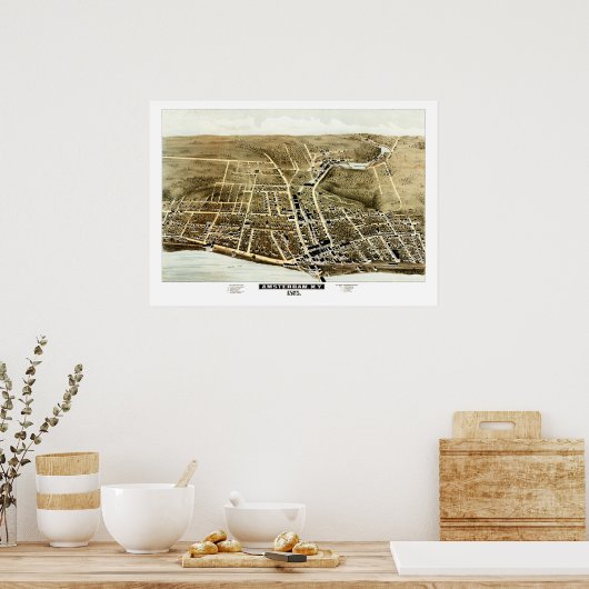  kaart van Amsterdam, NY in 1875 Poster (Keuken)