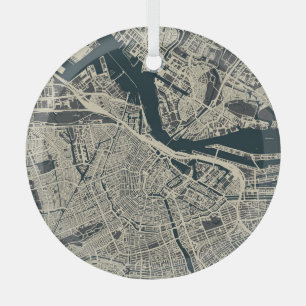 kaart van Amsterdam: Retro Minimalist Glas Ornament